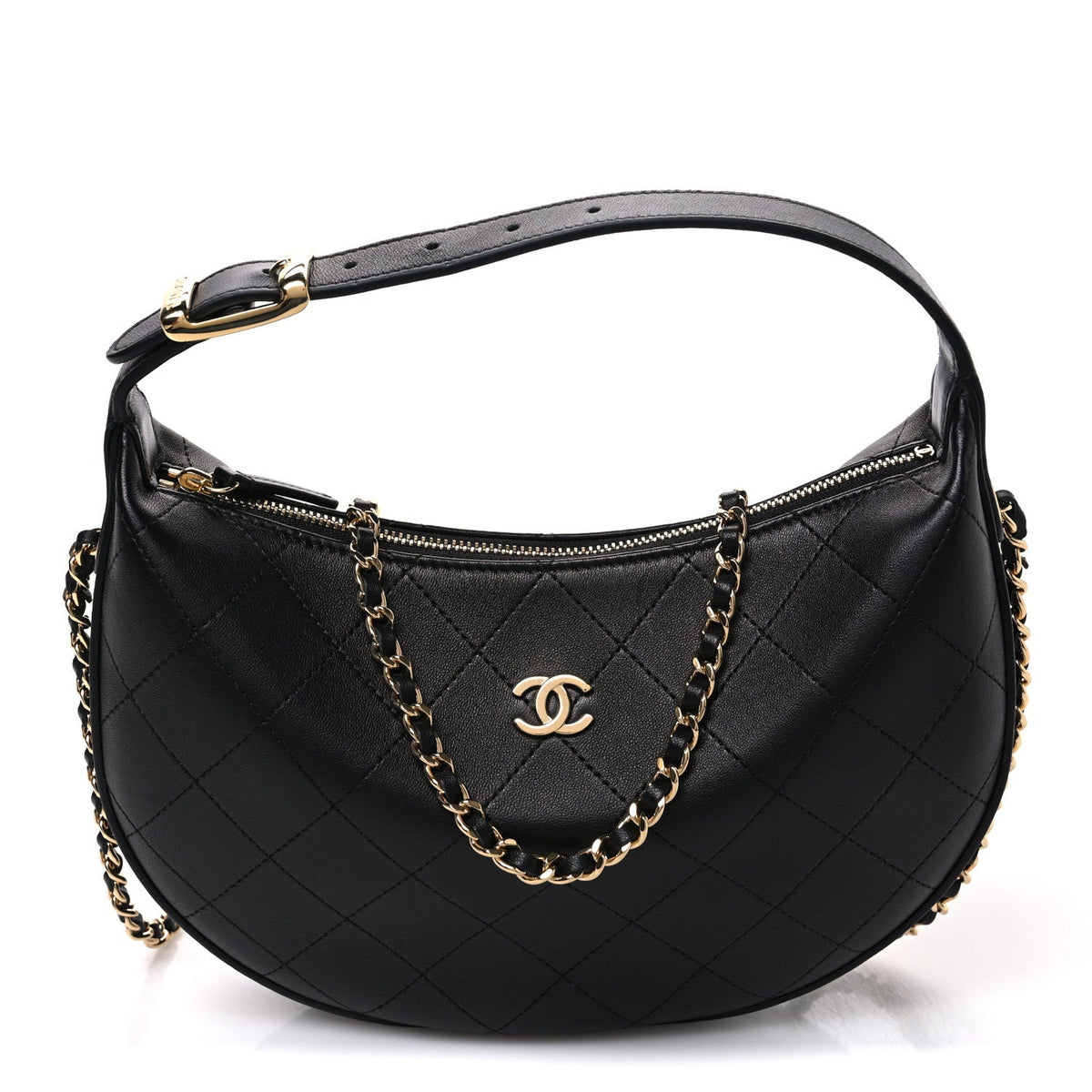 Quilted Lambskin Hobo Bag - Black