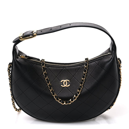 Quilted Lambskin Hobo Bag - Black