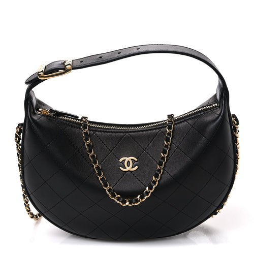 Quilted Lambskin Hobo Bag - Black