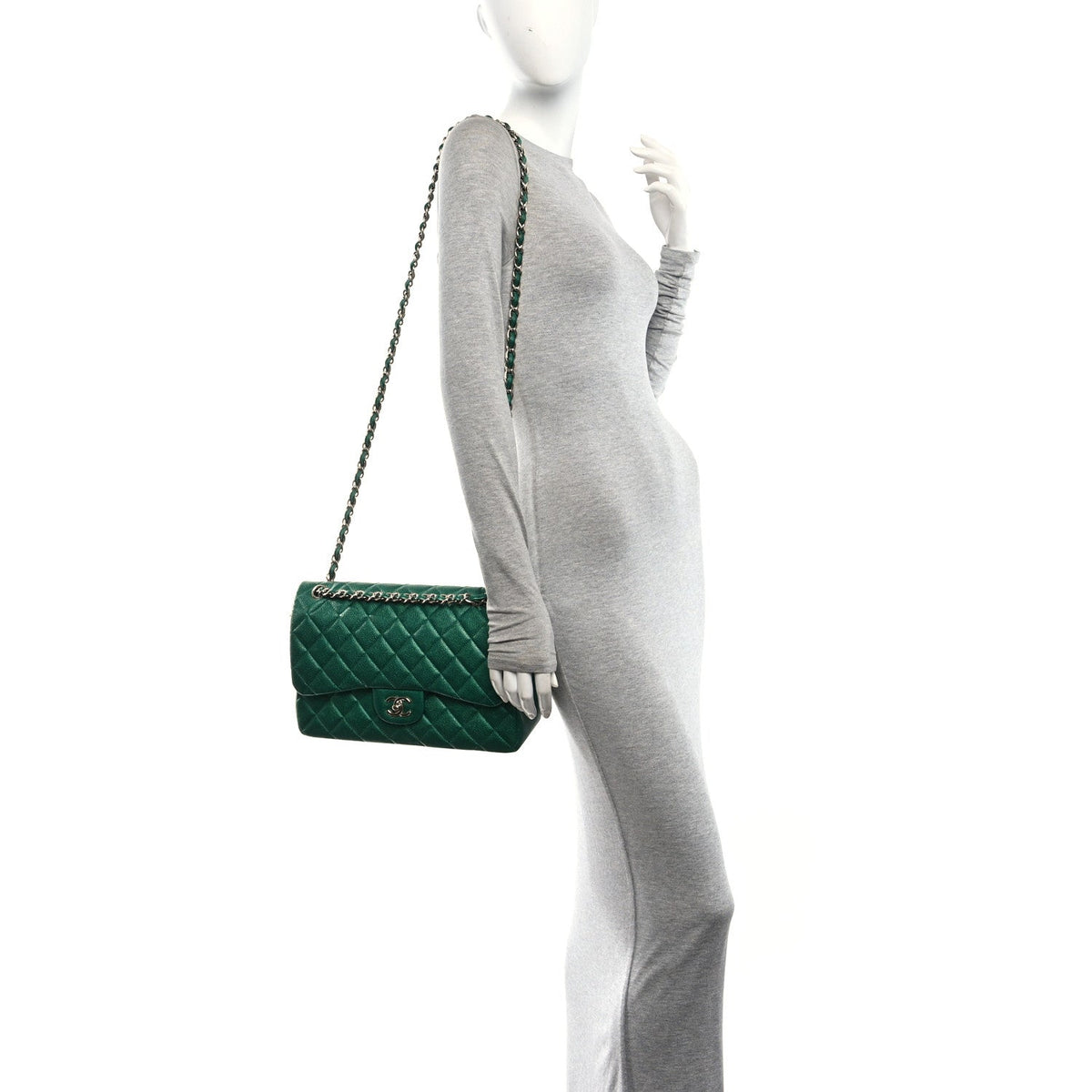 Quilted Caviar Flap Shoulder Bag - Green