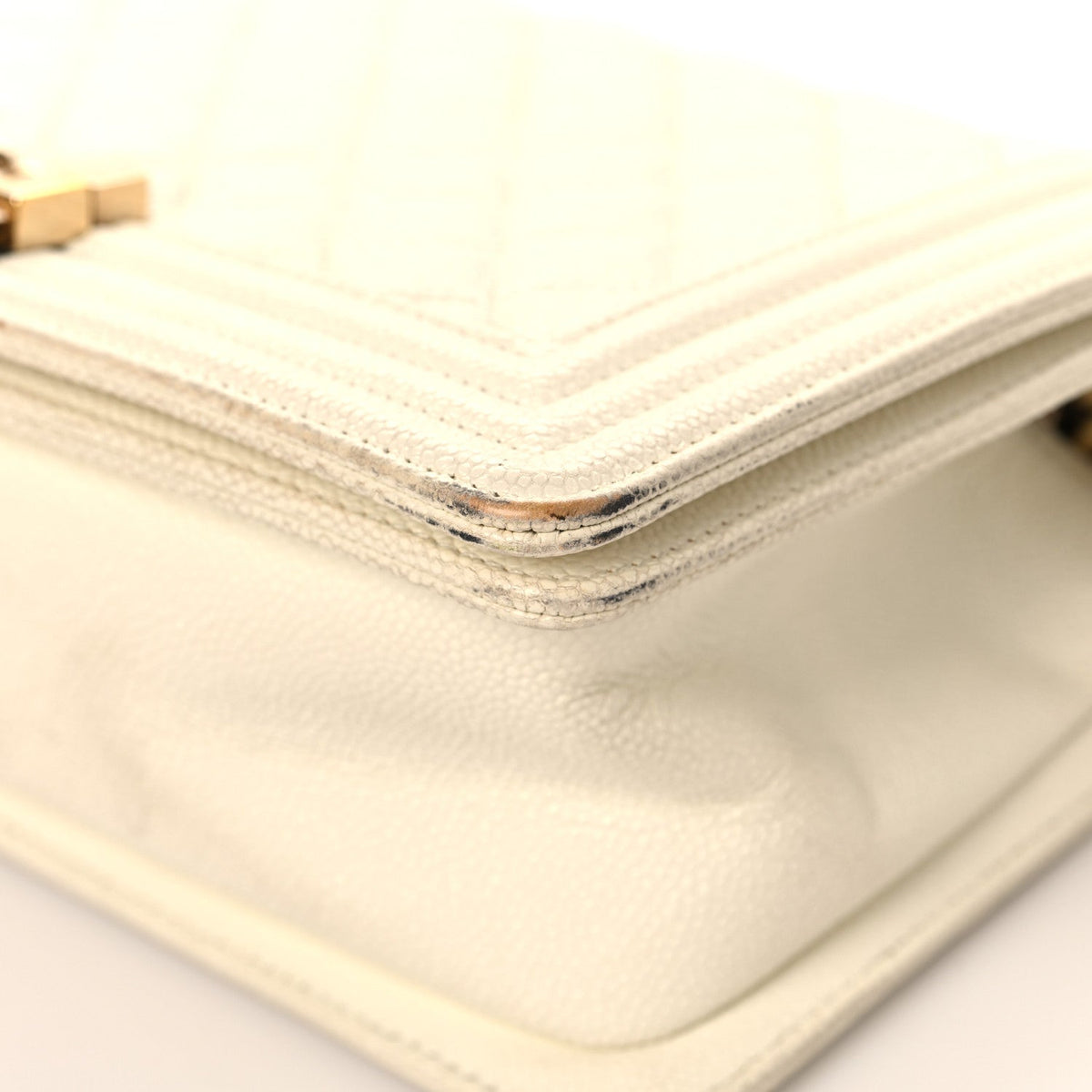 Medium Quilted Caviar Flap Shoulder Bag - White