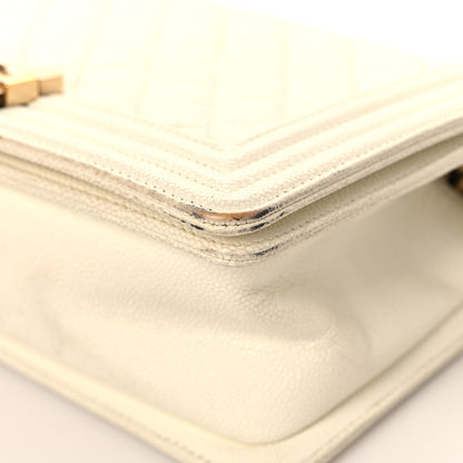 Medium Quilted Caviar Flap Shoulder Bag - White