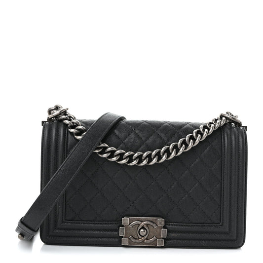 Medium Quilted Caviar Flap Shoulder Bag - Grey