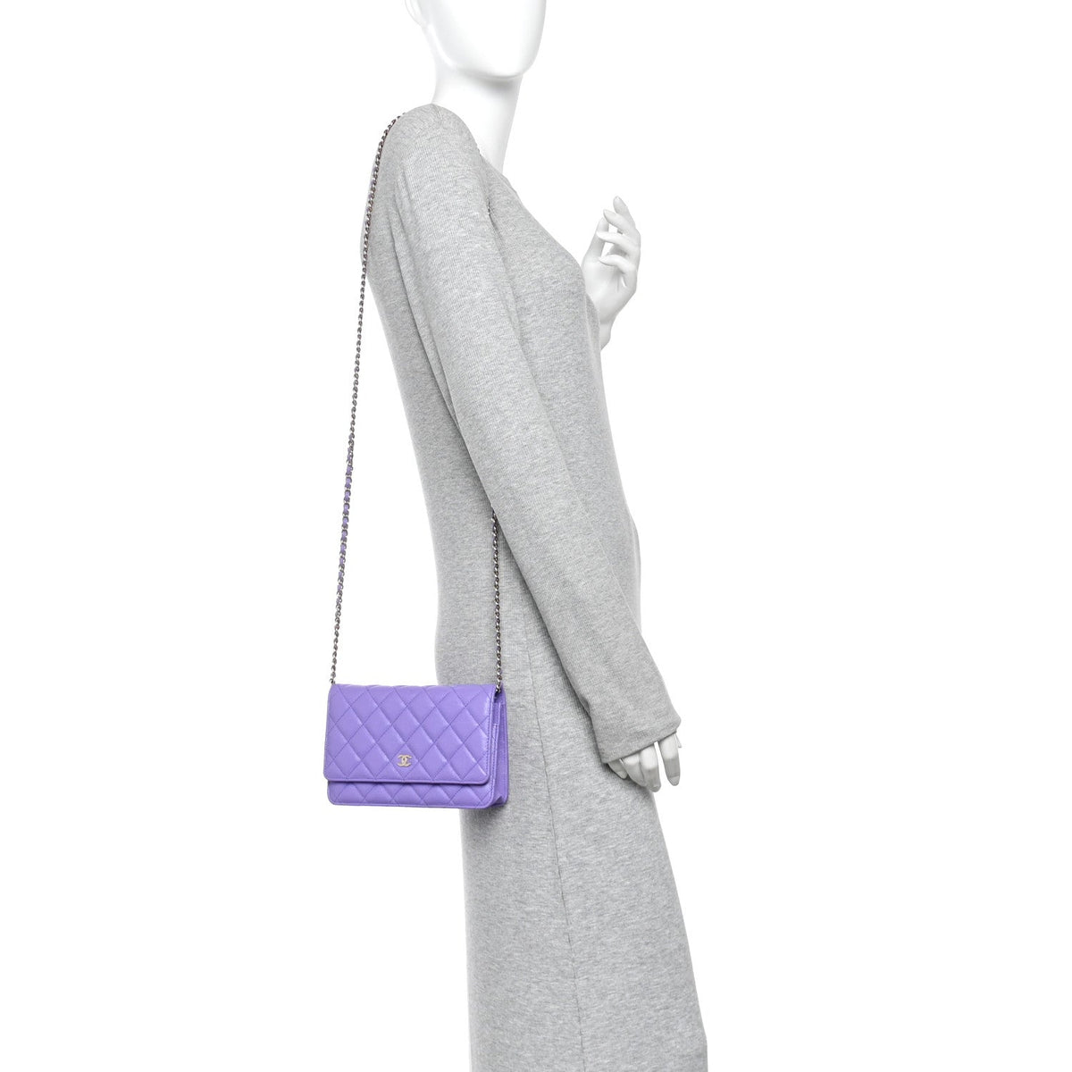 Quilted Caviar Wallet Bag - Purple