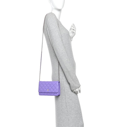 Quilted Caviar Wallet Bag - Purple