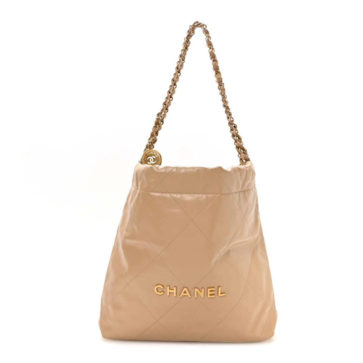 Small Quilted Calfskin Handbag - Beige