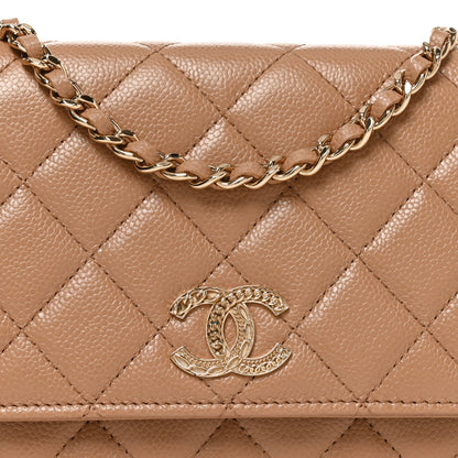 Quilted Caviar Wallet Bag - Beige