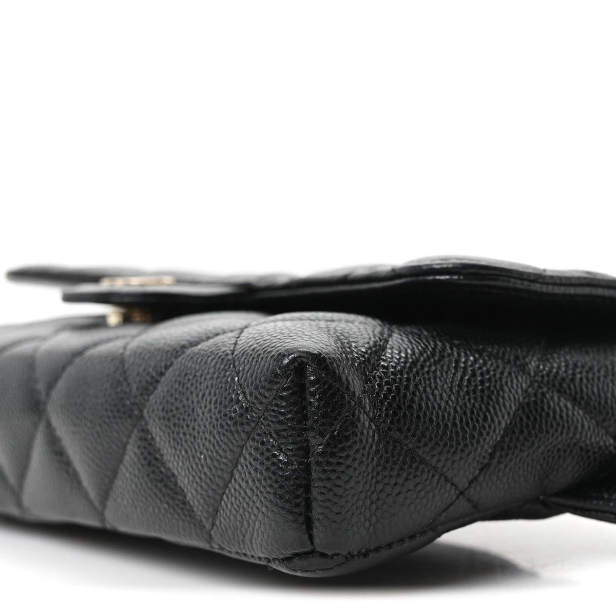 Quilted Caviar Flap Shoulder Bag - Black