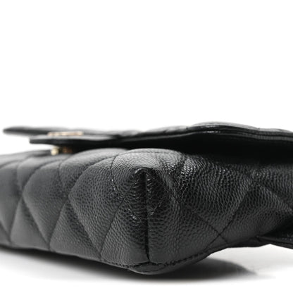Quilted Caviar Flap Shoulder Bag - Black