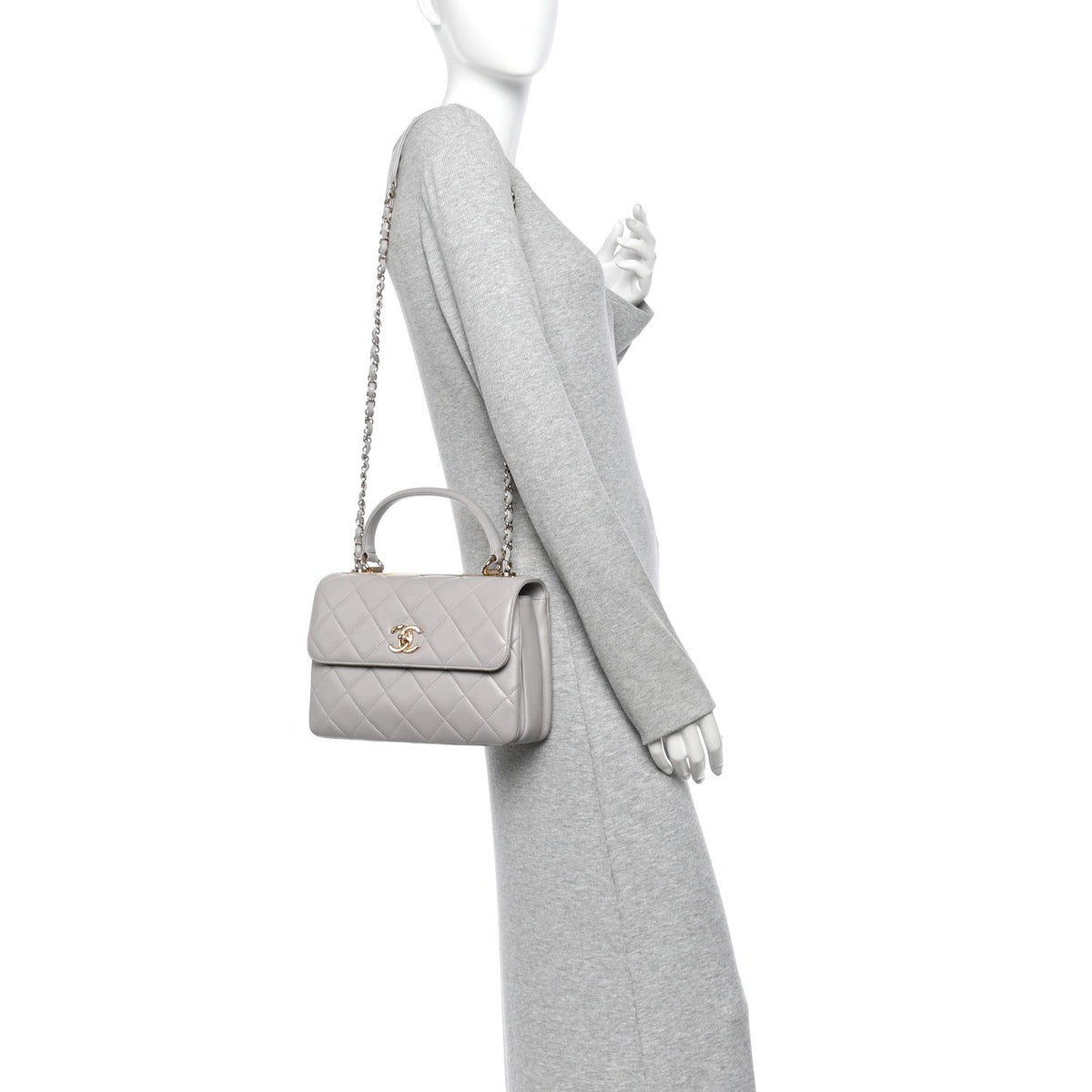 Small Quilted Lambskin Flap Shoulder Bag - Grey