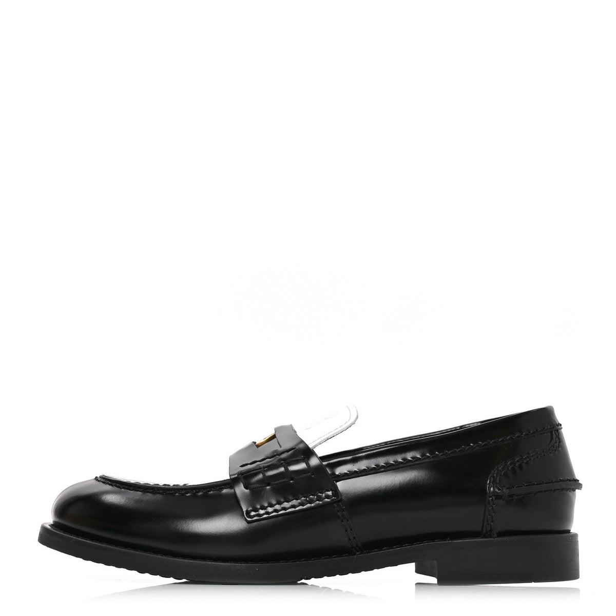 Miu Miucalzature Spazzolato Bicolor Penny Loafer Black White