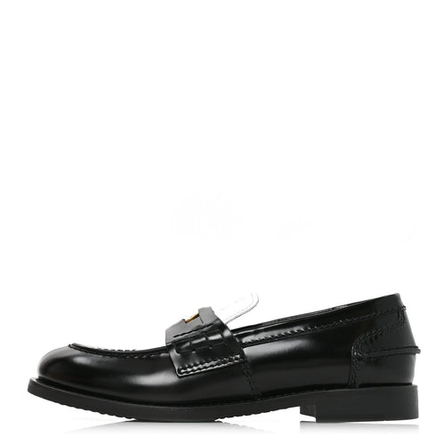 Miu Miucalzature Spazzolato Bicolor Penny Loafer Black White
