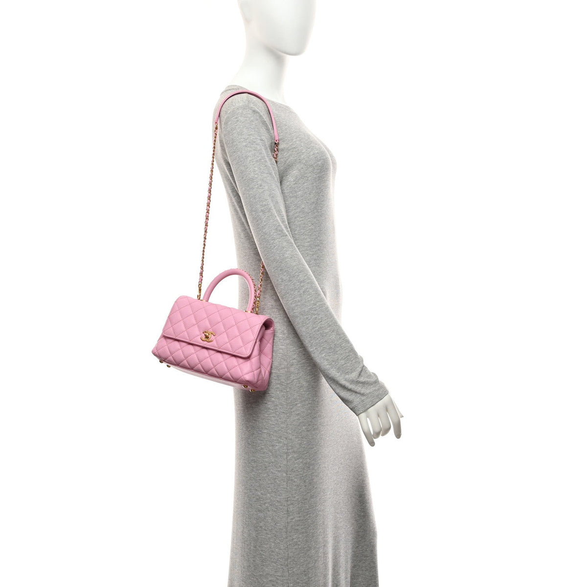 Mini Quilted Caviar Flap Shoulder Bag - Pink