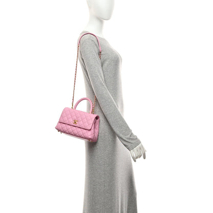 Mini Quilted Caviar Flap Shoulder Bag - Pink