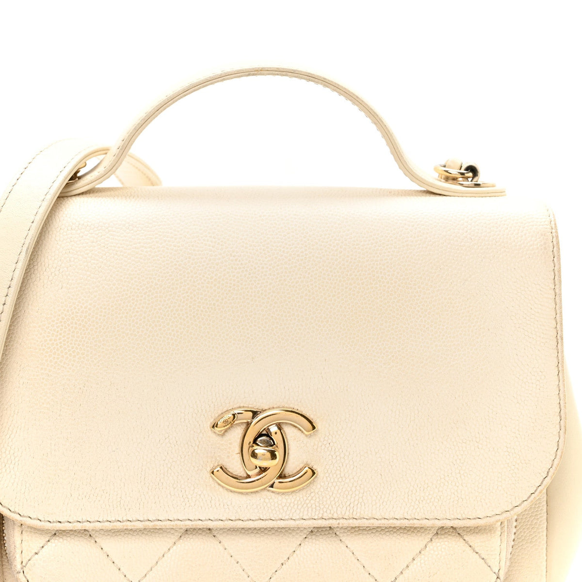 Small Quilted Caviar Flap Shoulder Bag - White