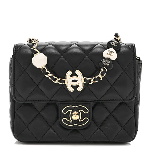 Mini Quilted Lambskin Flap Shoulder Bag - Black