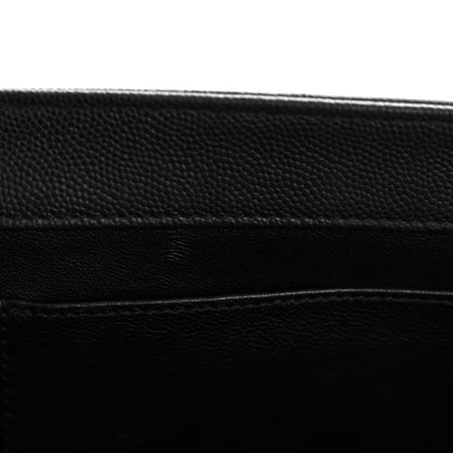 Large Quilted Caviar Flap Shoulder Bag - Black