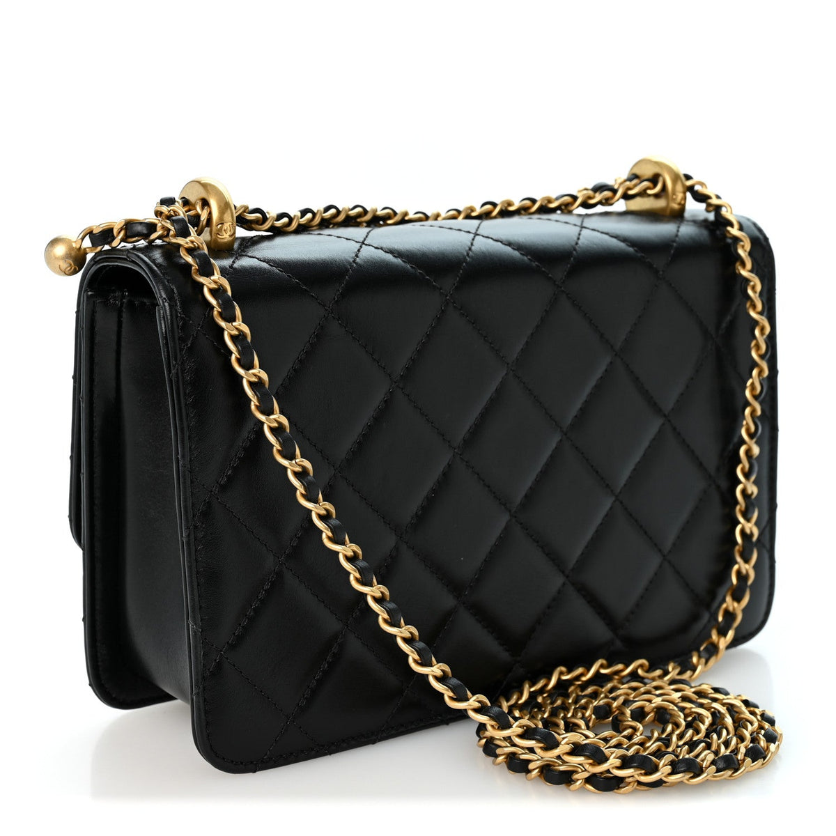 Quilted Calfskin Flap Shoulder Bag - Black