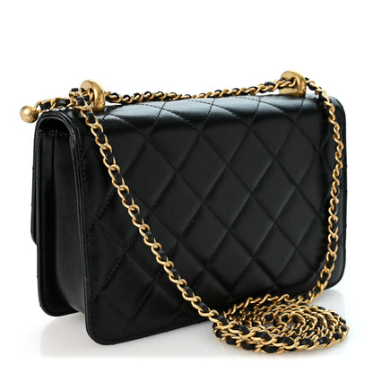 Quilted Calfskin Flap Shoulder Bag - Black
