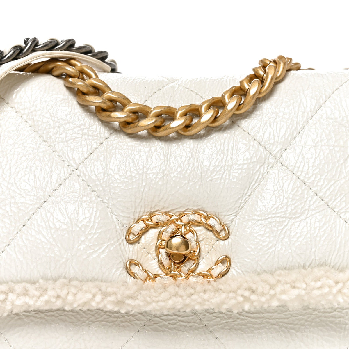 Medium Calfskin Shearling Flap Shoulder Bag - White