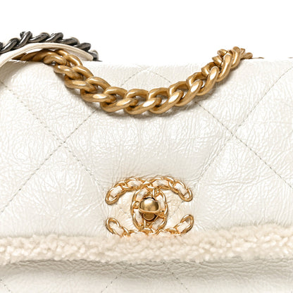 Medium Calfskin Shearling Flap Shoulder Bag - White