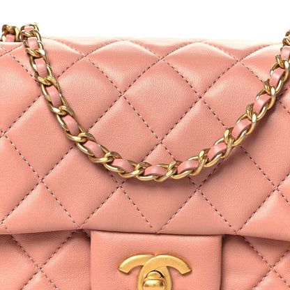 Mini Quilted Lambskin Flap Shoulder Bag - Pink