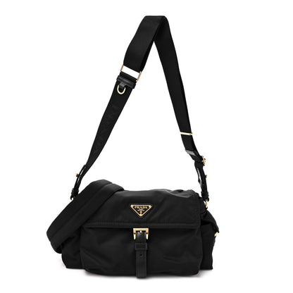 Medium Nylon Shoulder Bag - Black
