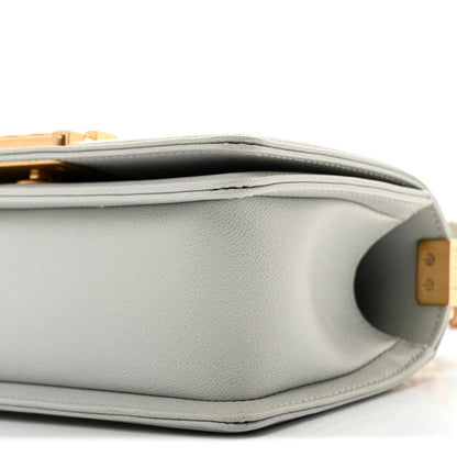Small Quilted Caviar Flap Shoulder Bag - Grey