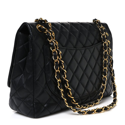 Maxi Quilted Lambskin Flap Shoulder Bag - Black