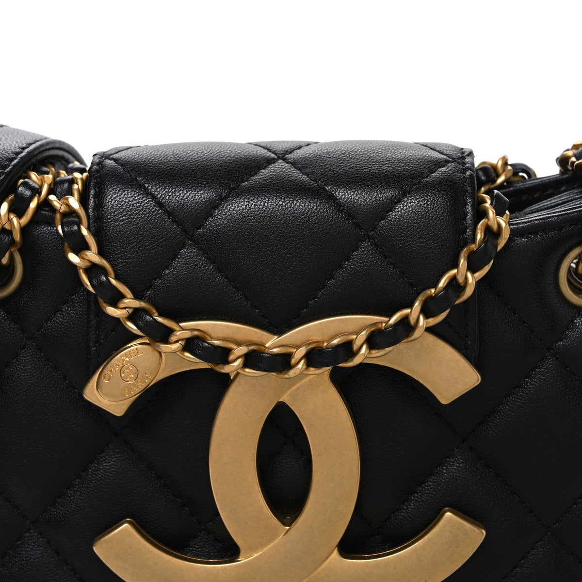 Small Quilted Lambskin Flap Shoulder Bag - Black