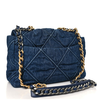 Large Quilted Flap Shoulder Bag - Blue