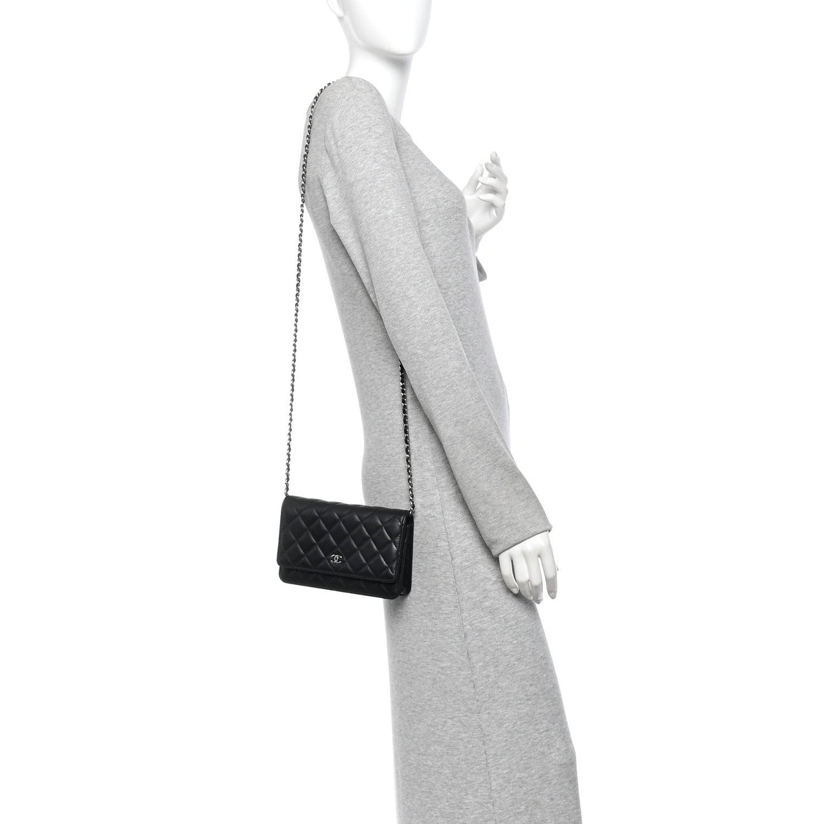 Quilted Caviar Wallet Bag - Black