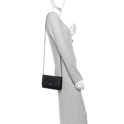 Quilted Caviar Wallet Bag - Black