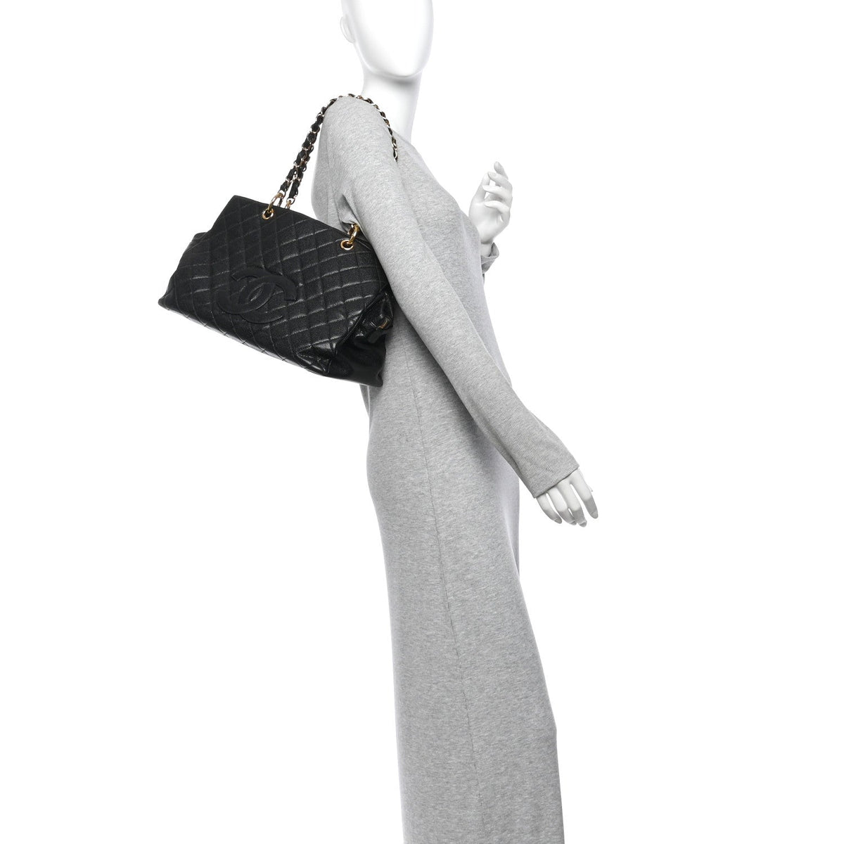 Quilted Caviar Tote Bag - Black