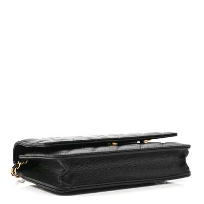 Quilted Caviar Wallet Bag - Black