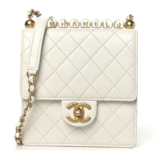 Quilted Goatskin Flap Shoulder Bag - White