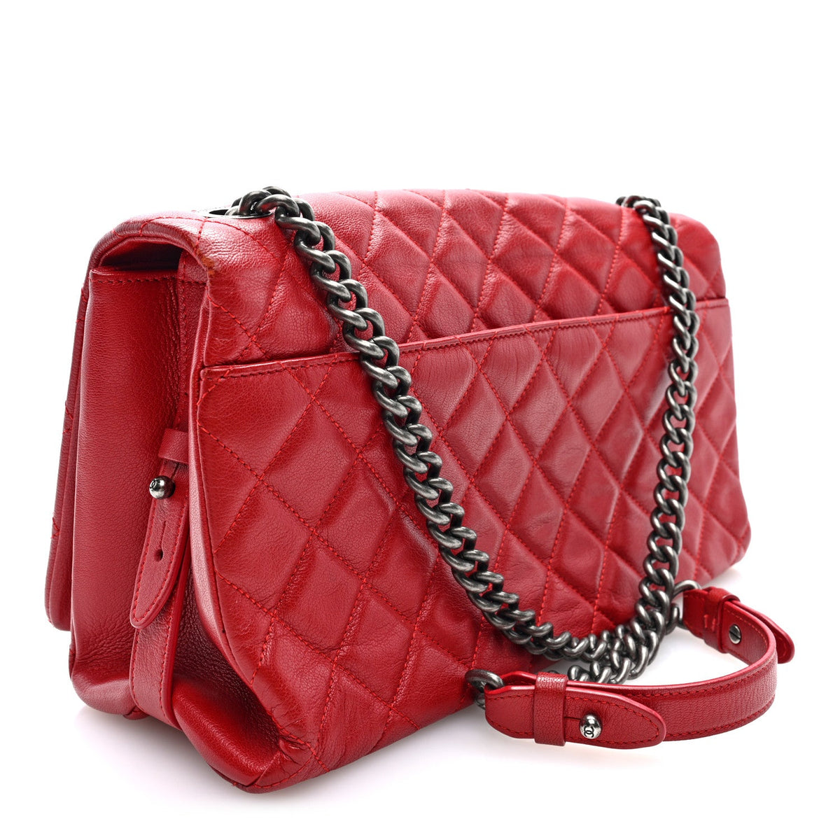 Large Quilted Goatskin Flap Shoulder Bag - Red