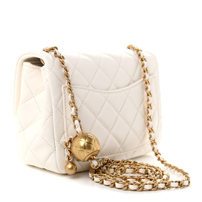 Mini Quilted Lambskin Flap Shoulder Bag - White