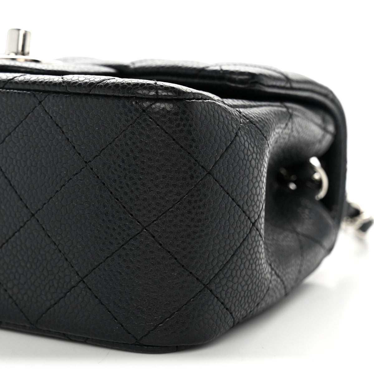 Mini Quilted Caviar Flap Shoulder Bag - Black