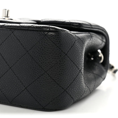 Mini Quilted Caviar Flap Shoulder Bag - Black