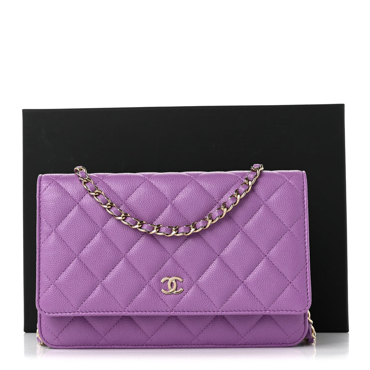 Quilted Caviar Wallet Bag - Purple