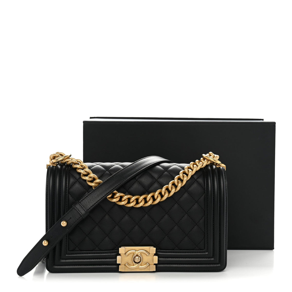 Medium Quilted Calfskin Flap Shoulder Bag - Black