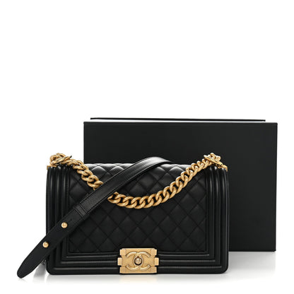 Medium Quilted Calfskin Flap Shoulder Bag - Black