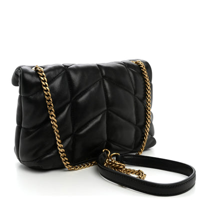 Quilted Lambskin Satchel Bag - Black