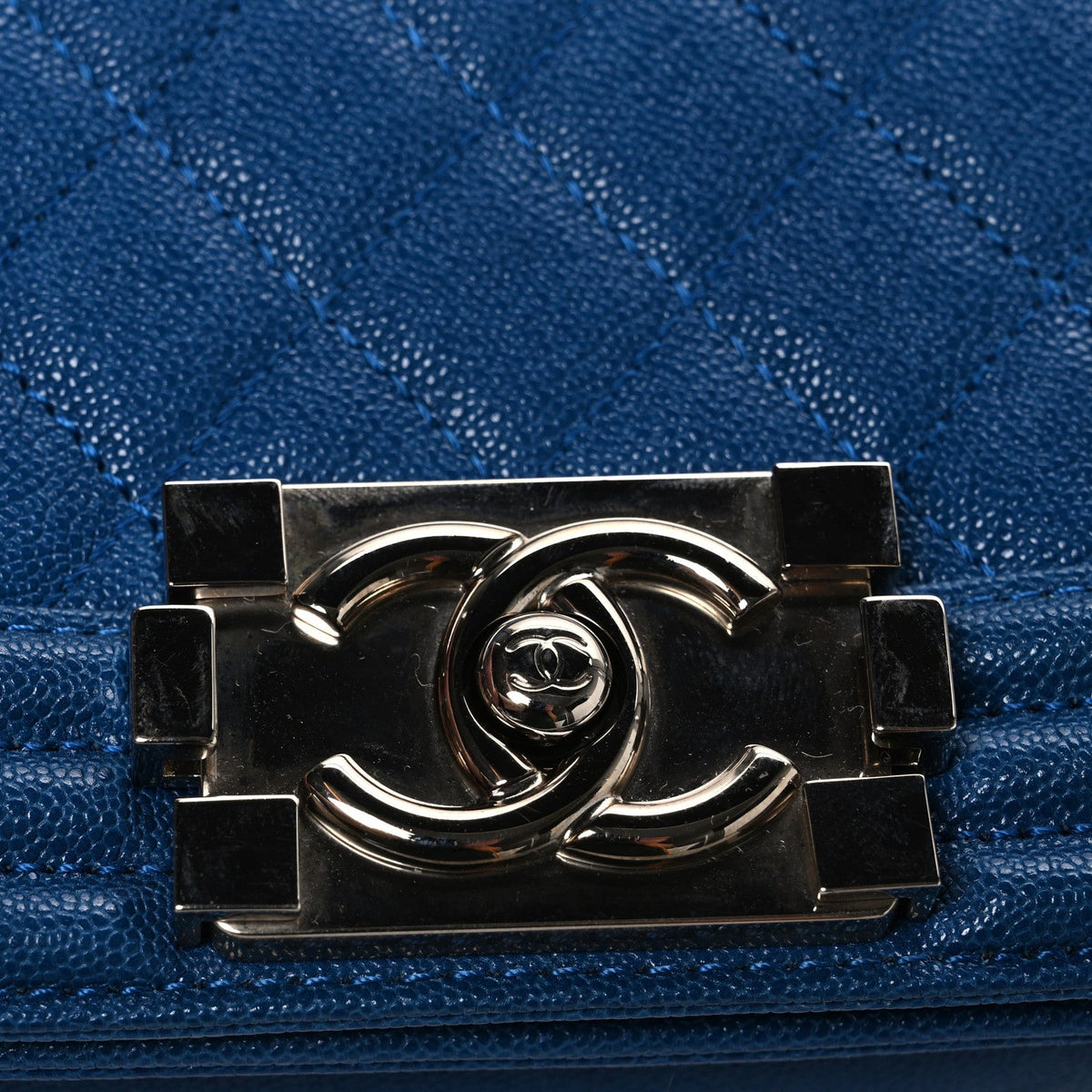 Small Quilted Caviar Flap Shoulder Bag - Blue