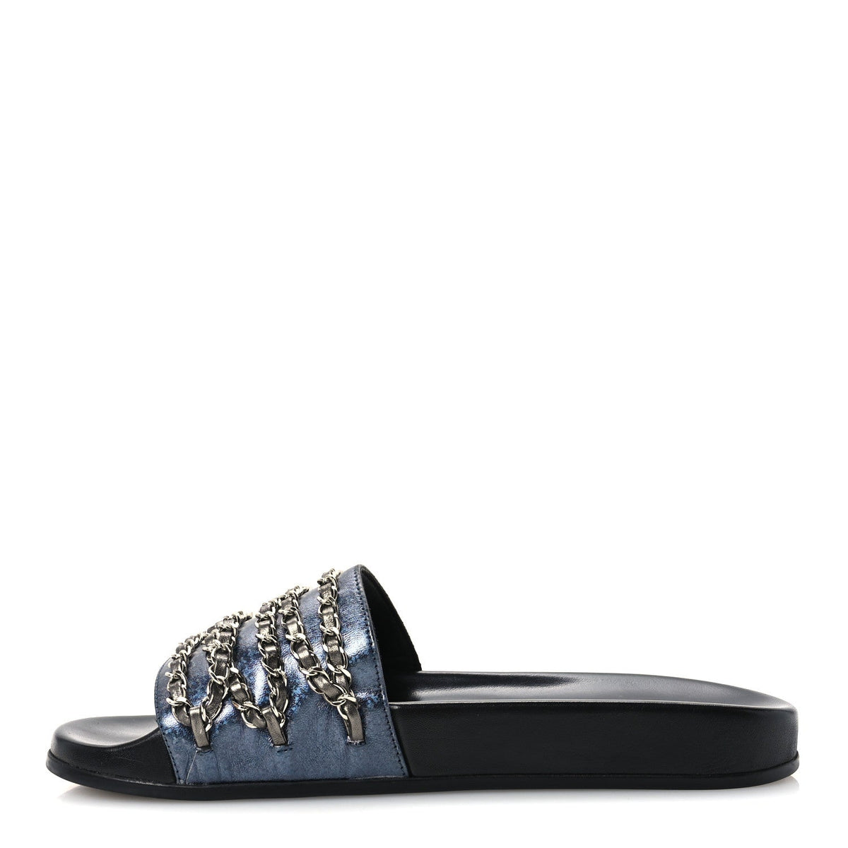 Fantasy Lambskin Chain Flat Sandals Dark Blue
