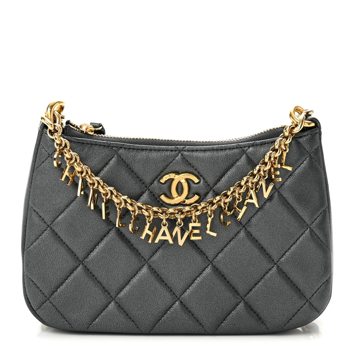 Quilted Lambskin Hobo Bag - Grey