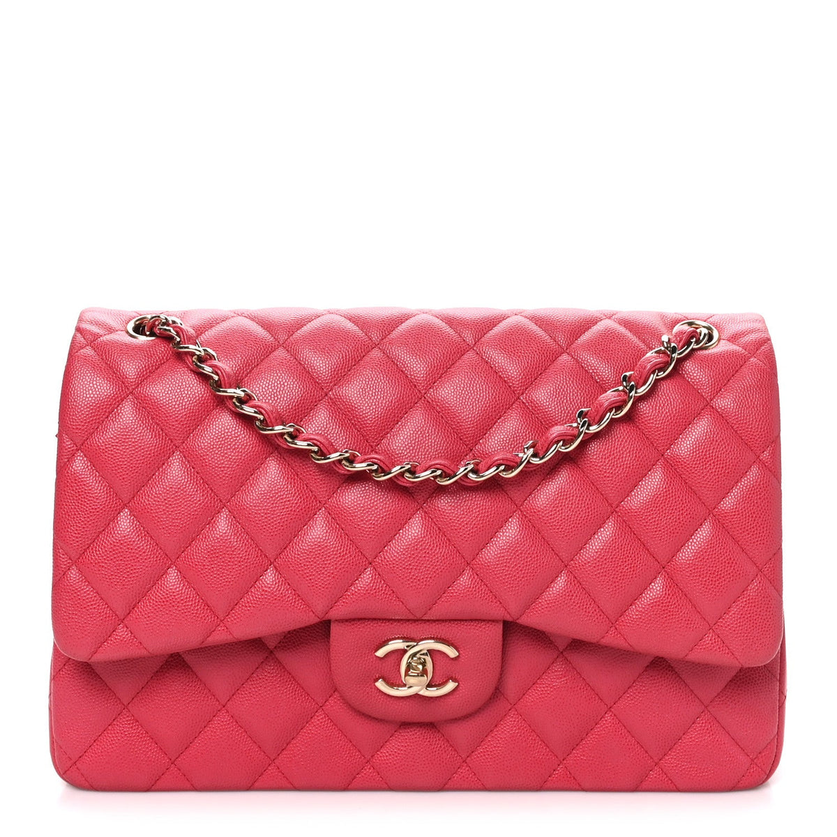 Quilted Caviar Flap Shoulder Bag - Pink