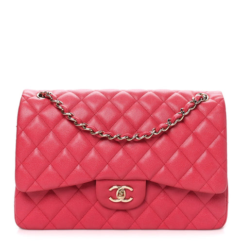 Quilted Caviar Flap Shoulder Bag - Pink
