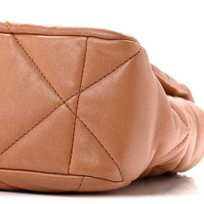 Large Quilted Lambskin Flap Shoulder Bag - Brown